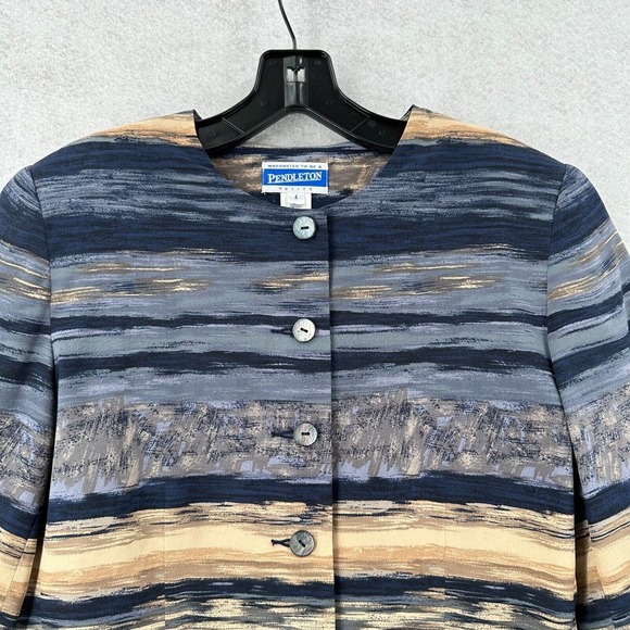 Vintage Pendleton 100% Silk Top Womens 4 Blue Beige Aztec Southwestern Blouse‎ - Picture 3 of 15